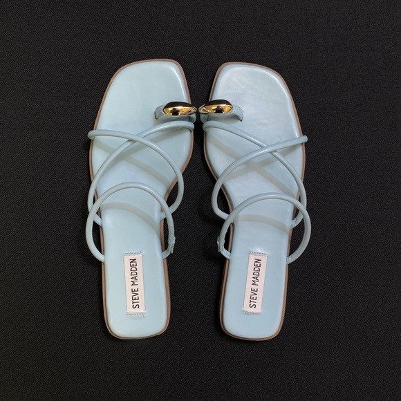 STEVE MADDEN Adriell Strappy Slide Sandal w/ Gold Toe Ring Accent 8 US Blue - Picture 5 of 10